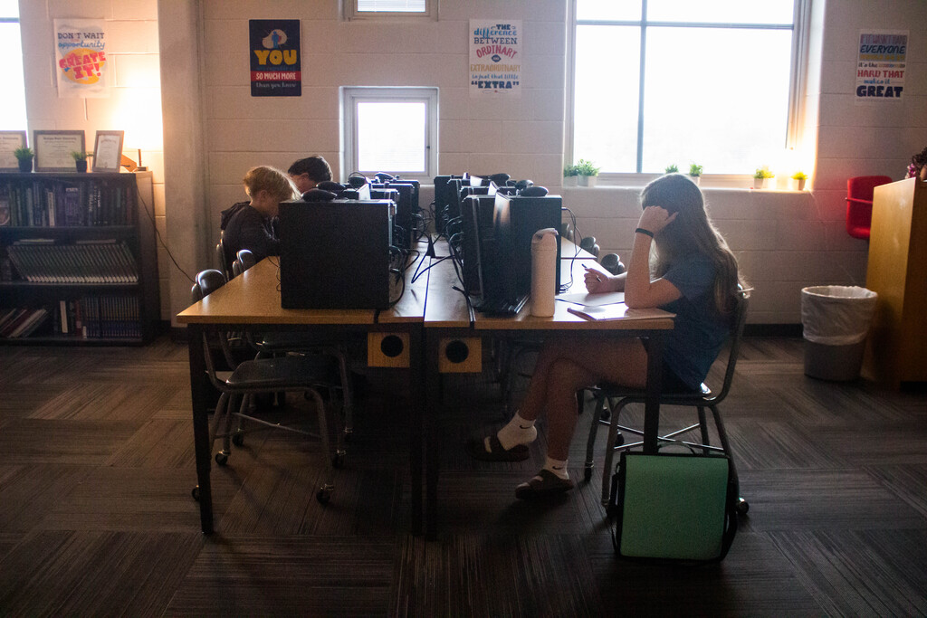 Mrs. McCune's South Dearborn Middle School students answering an attitude and interest inventory.