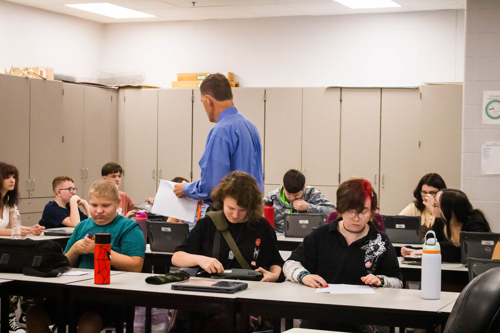 SDHS students select their art class seats as Mr. Baney sets the rules for the semester.