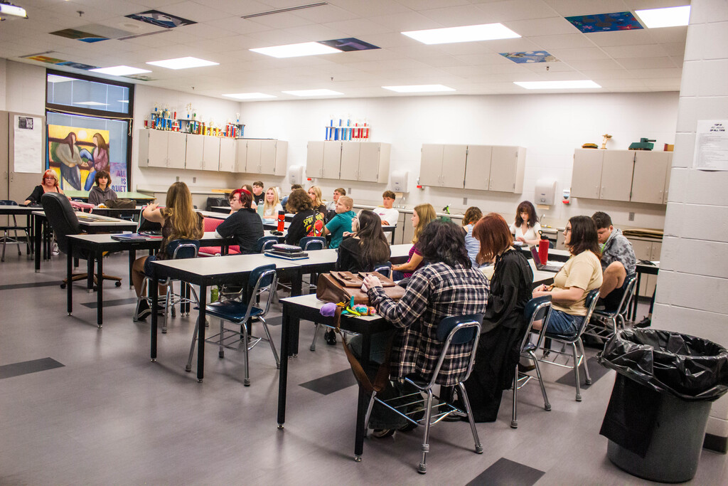 SDHS students select their art class seats as Mr. Baney sets the rules for the semester.