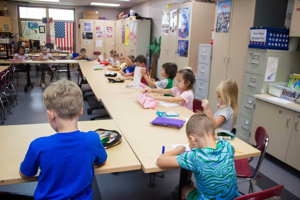 AES kindergartners drawing jeweled lizards.