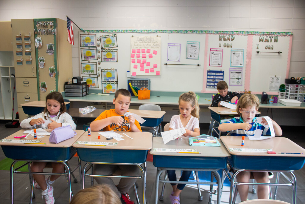AES second-graders practicing  "tch," "ck," and "dge" spelling patterns.