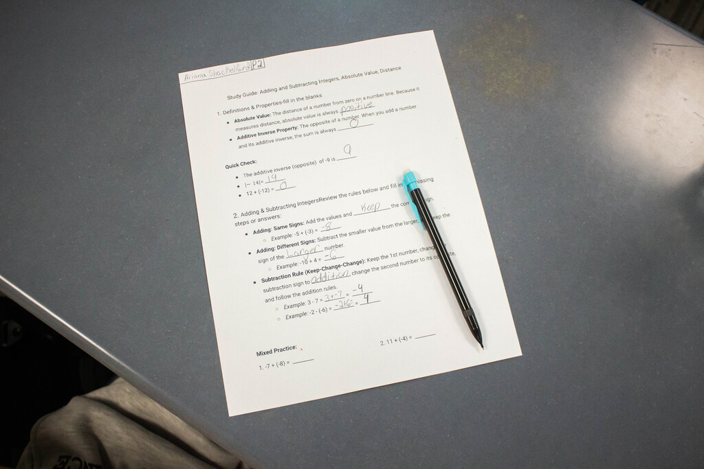 SDMS students practice math with integers