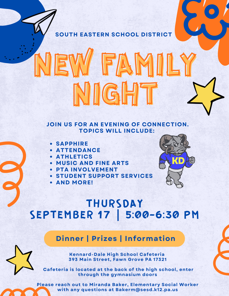 Flyer announcing an event for new families to the SESD.  Information is contained in the post.