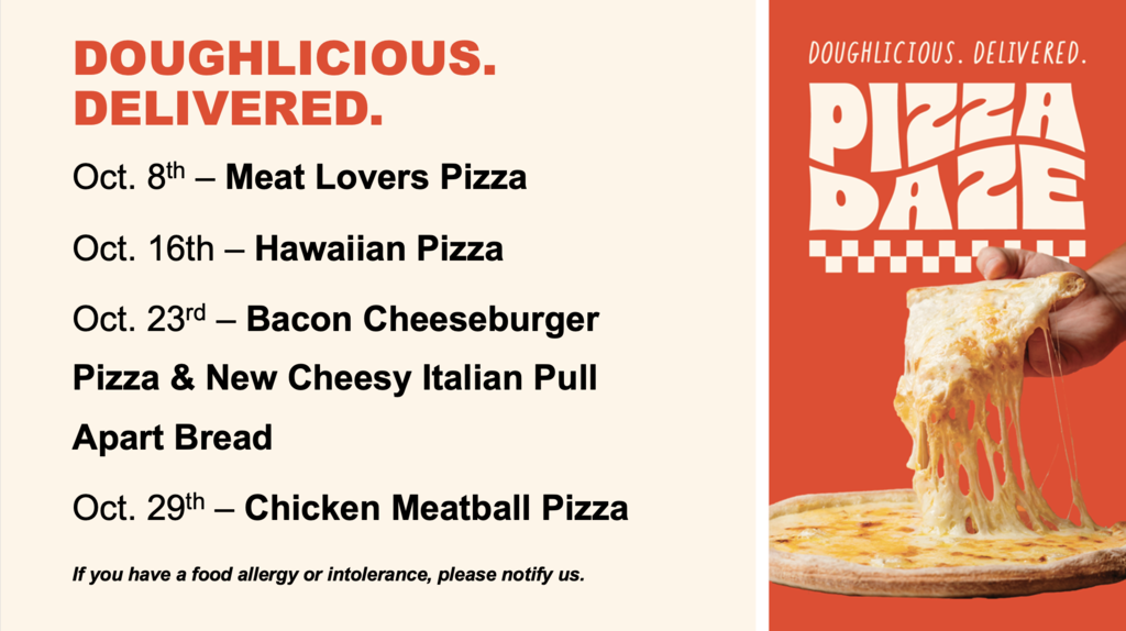 This is a flyer for the Pizza Daze event for South Eastern Intermediate School. The details are in the text of the post.