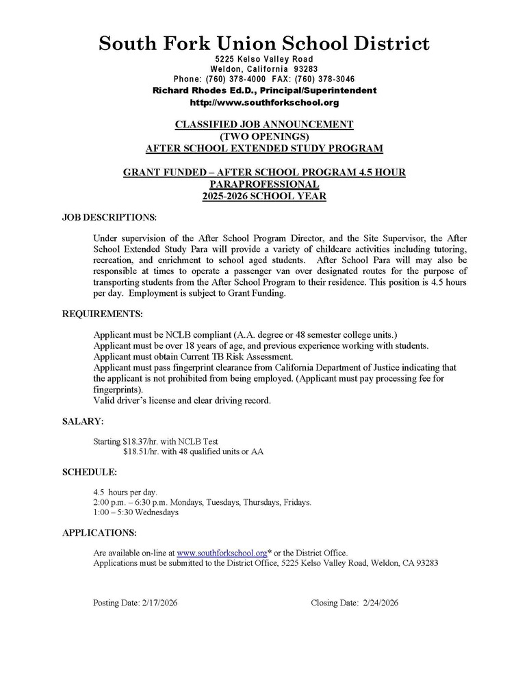 ASP Aide Job Announcement