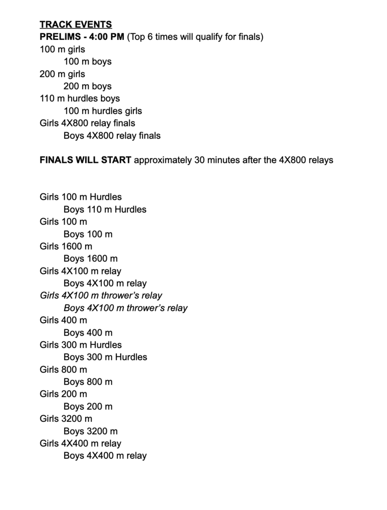 Order of Events Steve Lehning Invitational