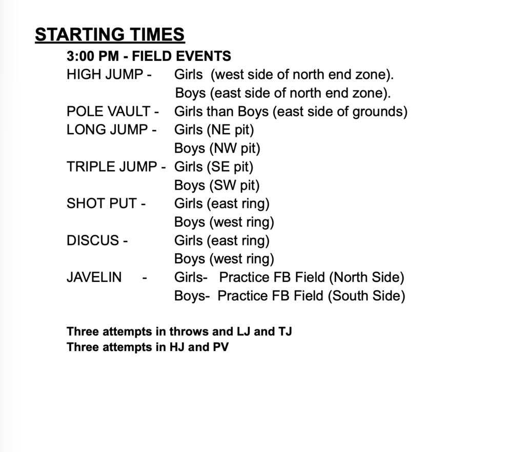 Order of events - Steve Lehning Invitational