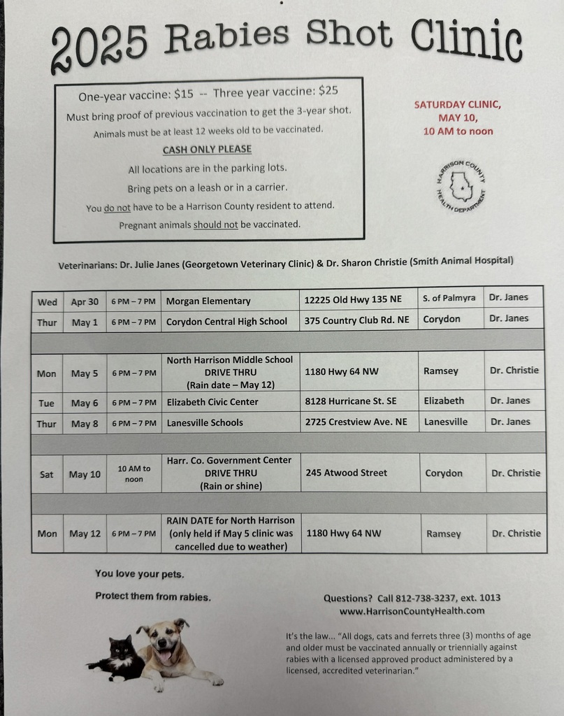 Revised Rabies Clinic Schedule