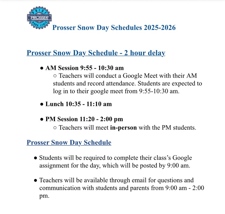 snow schedule