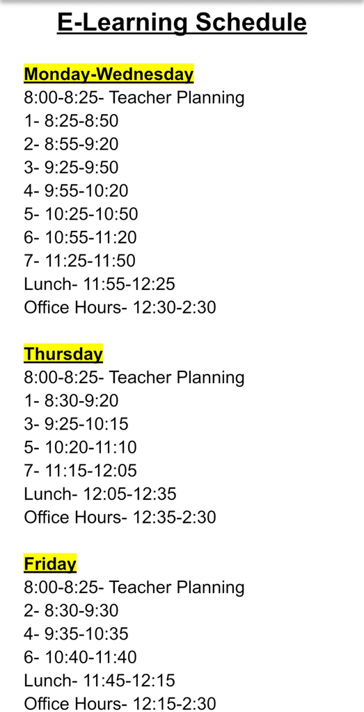 E-Learning Schedule