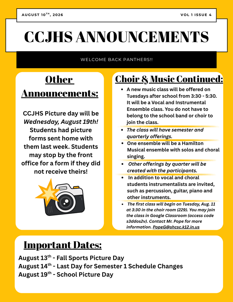 CCJHS Annoouncements
