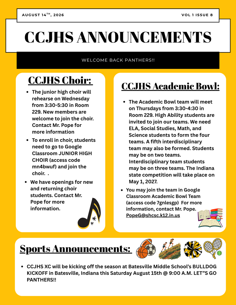 CCJHS Aug 14th Daily Announcements