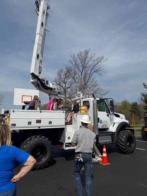 students in a truck