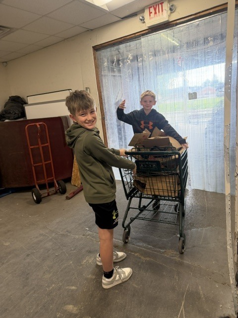students working in a food pantry