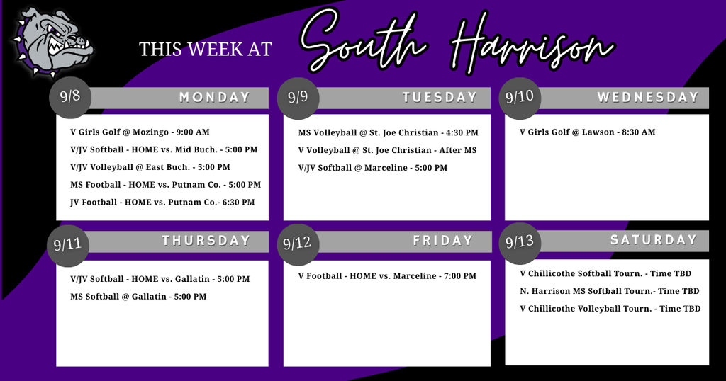 Athletics Weekly Sch. 9/8 to 9/13