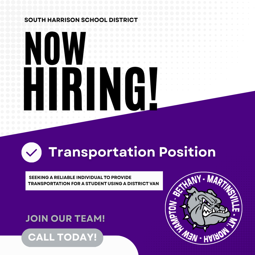 Now Hiring Transportation Position, contact central office