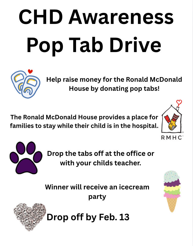 CHD Awareness Pop Tab Drive to help raise money for the Ronald McDonald House by donating pop tabs informative graphic
