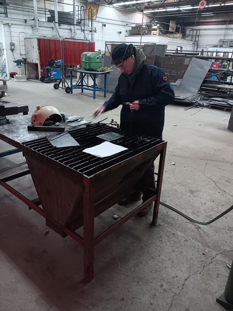 Dustin Hamilton (North Harrison) finishing his layout on his Oxy-fuel cutting project