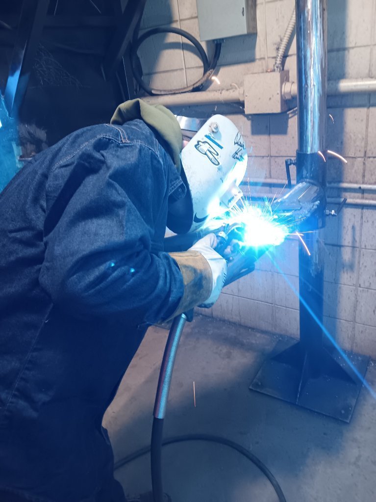 Dustin Hamilton (North Harrison) finishes an intermittent fillet weld on a lap joint with GMAW