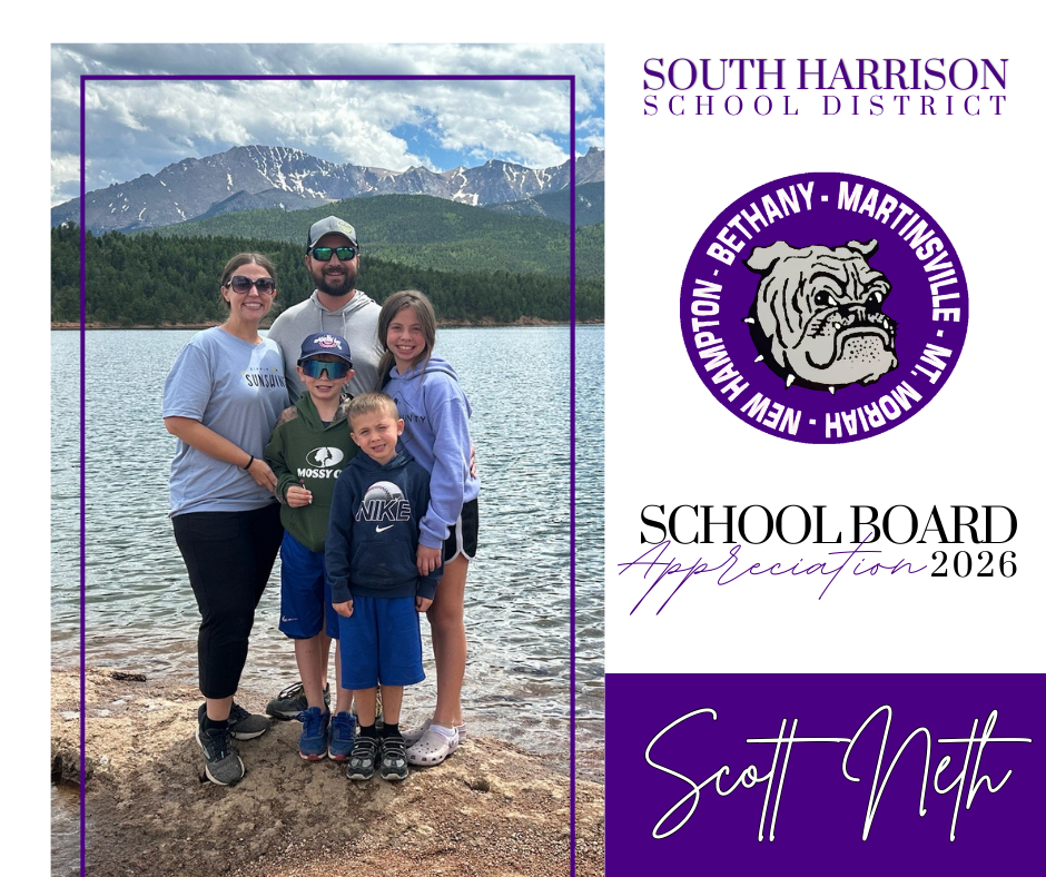Scott is passionate about helping guide decisions that support students, teachers, and the future of South Harrison. His goal is to help ensure our district remains a place where both learning and teaching thrive. 𝐓𝐡𝐚𝐧𝐤 𝐲𝐨𝐮, 𝐌𝐫. 𝐍𝐞𝐭𝐡, 𝐟𝐨𝐫 𝐲𝐨𝐮𝐫 𝐜𝐨𝐧𝐭𝐢𝐧𝐮𝐞𝐝 𝐝𝐞𝐝𝐢𝐜𝐚𝐭𝐢𝐨𝐧 𝐭𝐨 𝐒𝐨𝐮𝐭𝐡 𝐇𝐚𝐫𝐫𝐢𝐬𝐨𝐧. 𝐇𝐚𝐩𝐩𝐲 𝐒𝐜𝐡𝐨𝐨𝐥 𝐁𝐨𝐚𝐫𝐝 𝐀𝐩𝐩𝐫𝐞𝐜𝐢𝐚𝐭𝐢𝐨𝐧 𝐌𝐨𝐧𝐭𝐡! 💜