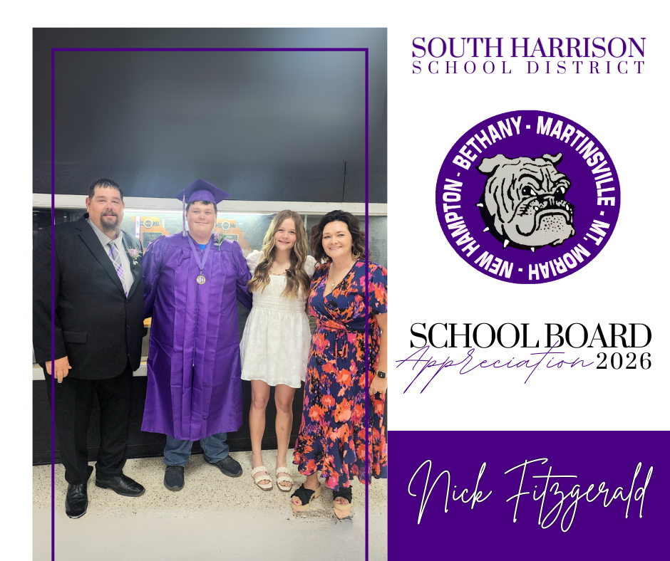 Nick is committed to helping South Harrison students succeed in every part of their journey, academically, athletically, and as they explore career paths that spark their passions. As a lifelong Bulldog, he takes great pride in supporting our school system that helps prepare future generations for success. 𝐓𝐡𝐚𝐧𝐤 𝐲𝐨𝐮, 𝐌𝐫. 𝐅𝐢𝐭𝐳𝐠𝐞𝐫𝐚𝐥𝐝, 𝐟𝐨𝐫 𝐲𝐨𝐮𝐫 𝐝𝐞𝐝𝐢𝐜𝐚𝐭𝐢𝐨𝐧 𝐭𝐨 𝐒𝐨𝐮𝐭𝐡 𝐇𝐚𝐫𝐫𝐢𝐬𝐨𝐧. 𝐇𝐚𝐩𝐩𝐲 𝐒𝐜𝐡𝐨𝐨𝐥 𝐁𝐨𝐚𝐫𝐝 𝐀𝐩𝐩𝐫𝐞𝐜𝐢𝐚𝐭𝐢𝐨𝐧 𝐌𝐨𝐧𝐭𝐡! 💜
