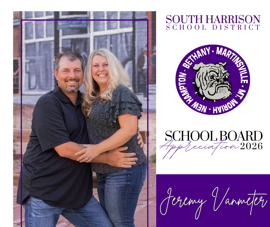 Jeremy is passionate about supporting the youth of the community that raised him. By serving on the South Harrison School Board, he believes he can stay involved and help ensure decisions are made that benefit students and strengthen the district. As a proud Bulldog alumnus, Jeremy says he will always bleed purple. 𝐓𝐡𝐚𝐧𝐤 𝐲𝐨𝐮, 𝐌𝐫. 𝐕𝐚𝐧𝐌𝐞𝐭𝐞𝐫, 𝐟𝐨𝐫 𝐲𝐨𝐮𝐫 𝐜𝐨𝐧𝐭𝐢𝐧𝐮𝐞𝐝 𝐝𝐞𝐝𝐢𝐜𝐚𝐭𝐢𝐨𝐧 𝐭𝐨 𝐒𝐨𝐮𝐭𝐡 𝐇𝐚𝐫𝐫𝐢𝐬𝐨𝐧. 𝐇𝐚𝐩𝐩𝐲 𝐒𝐜𝐡𝐨𝐨𝐥 𝐁𝐨𝐚𝐫𝐝 𝐀𝐩𝐩𝐫𝐞𝐜𝐢𝐚𝐭𝐢𝐨𝐧 𝐌𝐨𝐧𝐭𝐡!
