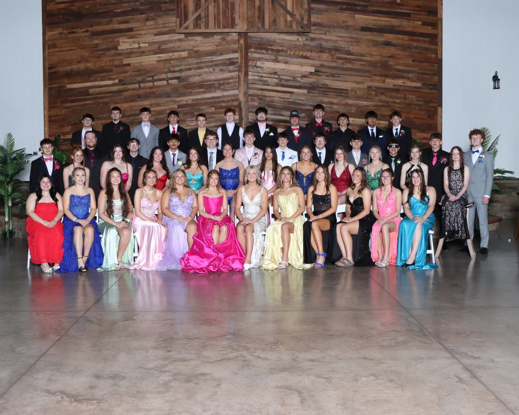 Photo by Tom Strade: Full class photo of the South Harrison Junior class at Prom 2026 at The VeNue