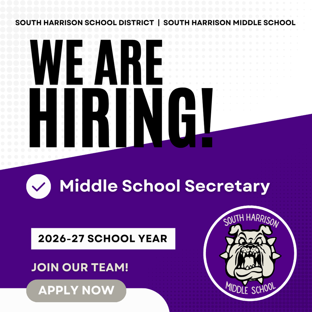 South Harrison Middle School is hiring a full-time Office Manager/Secretary for the 2026–27 school year. Position is 40 hours per week with benefits. Responsibilities include clerical support, record keeping, communication, and multimedia tasks. Must have strong computer and organizational skills and maintain confidentiality. High school diploma required. Contact Daniel Brooks for more information.