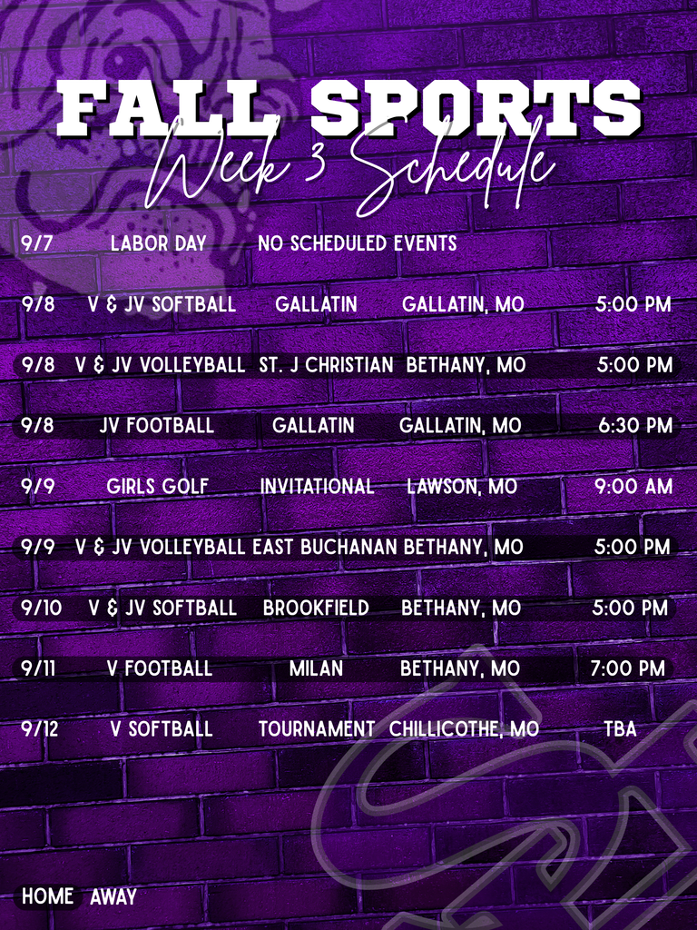 SHHS Fall Sports Week 4 Schedule