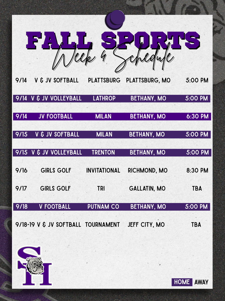 Week 4 Schedule for fall sports