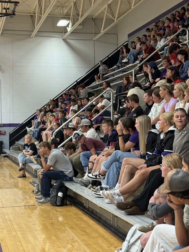Students seated together in the stands listening attentively during a suicide awareness assembly.