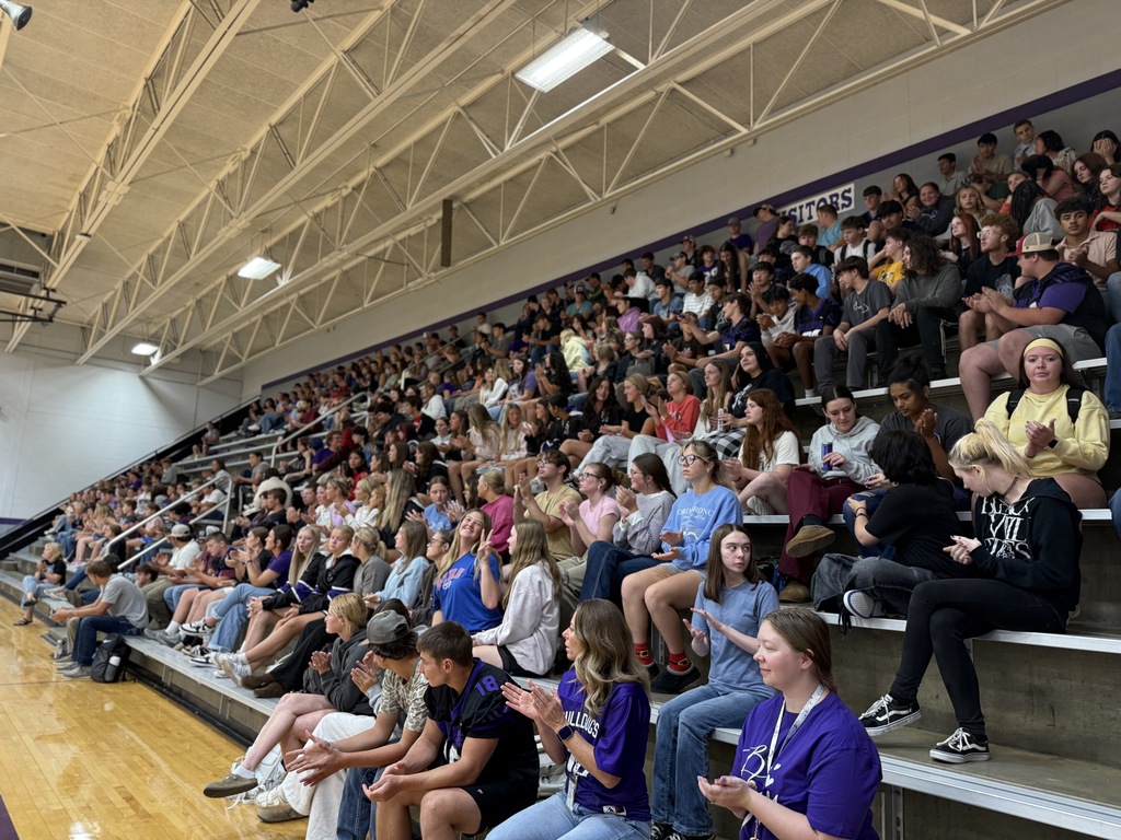 Students seated together in the stands listening attentively during a suicide awareness assembly.