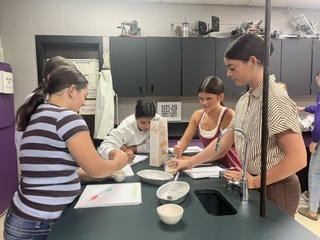 Chemistry students make various solutions in discovery lab