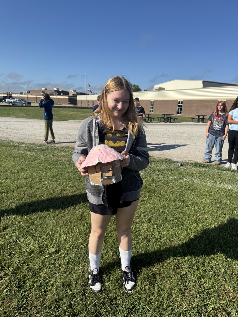 Mr. Bottcher middle school science students designed and built houses they thought could survive hurricane winds and rain. They has to think about the shape of the house, how to keep the roof on and how to protect it from wind and rain. They tested them with a leaf blower and watering cans!