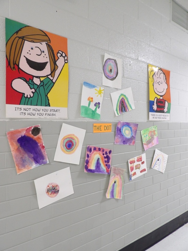 "The Dot" water color projects made and hung in the halls of the elementary school.