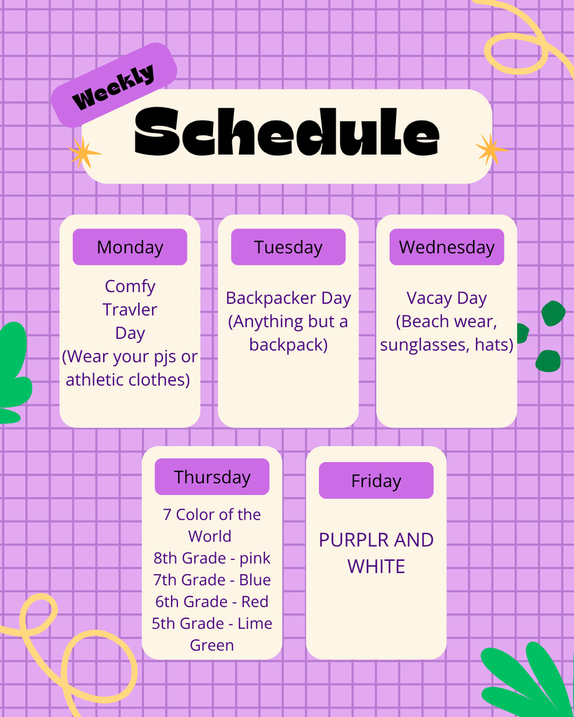 Homecoming dress up days for middle school.
