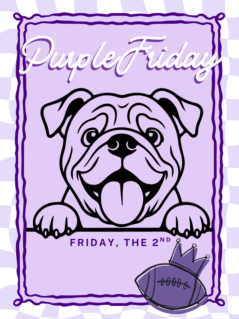 Visual showing dress up day, Purple Friday!
