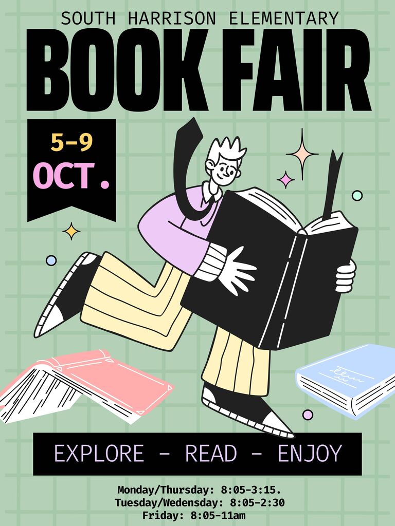 Visual showing the dates and times for the book fair this week.