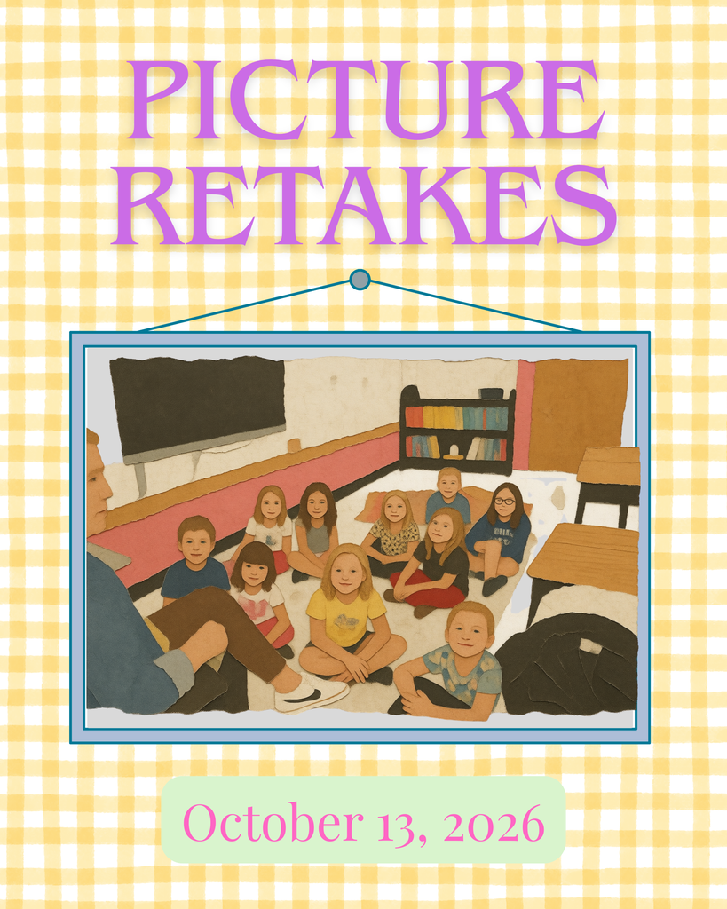 kids posing for a picture with the text stating that picture retakes are on October 13th, 2026