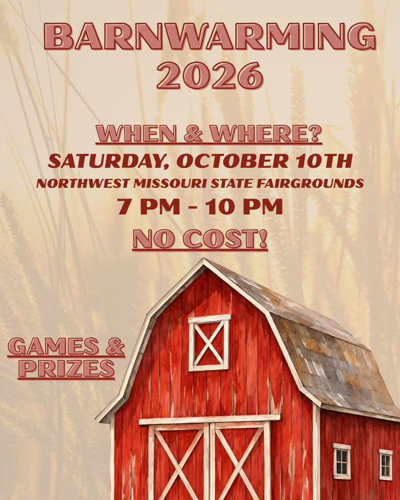 Colorful poster announcing Barnwarming.