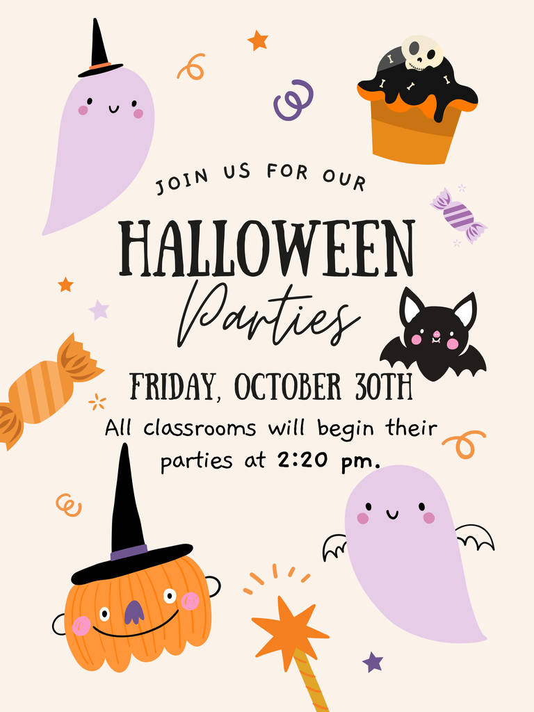 Join us for out halloween parties on october 30th at 2:20 pm