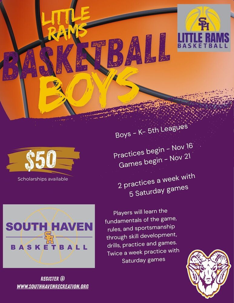 Little Rams Basketball Boys. $50 per student. Scholarships available.