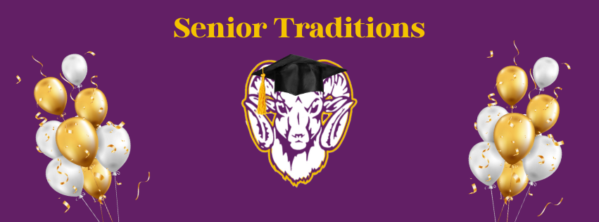 Senior Traditions: balloons, ram logo with graduation cap
