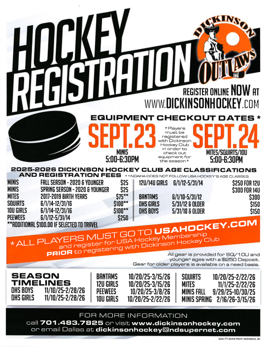 Dickinson Hockey Registration Flyer