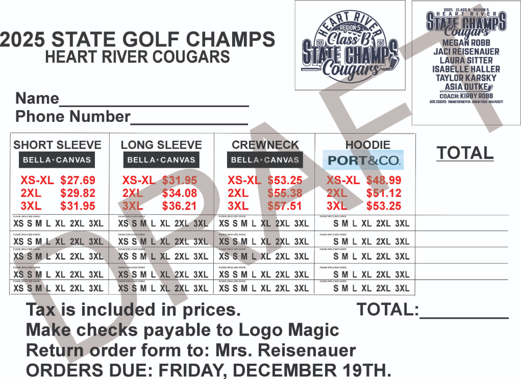 State Golf Shirt Order Form