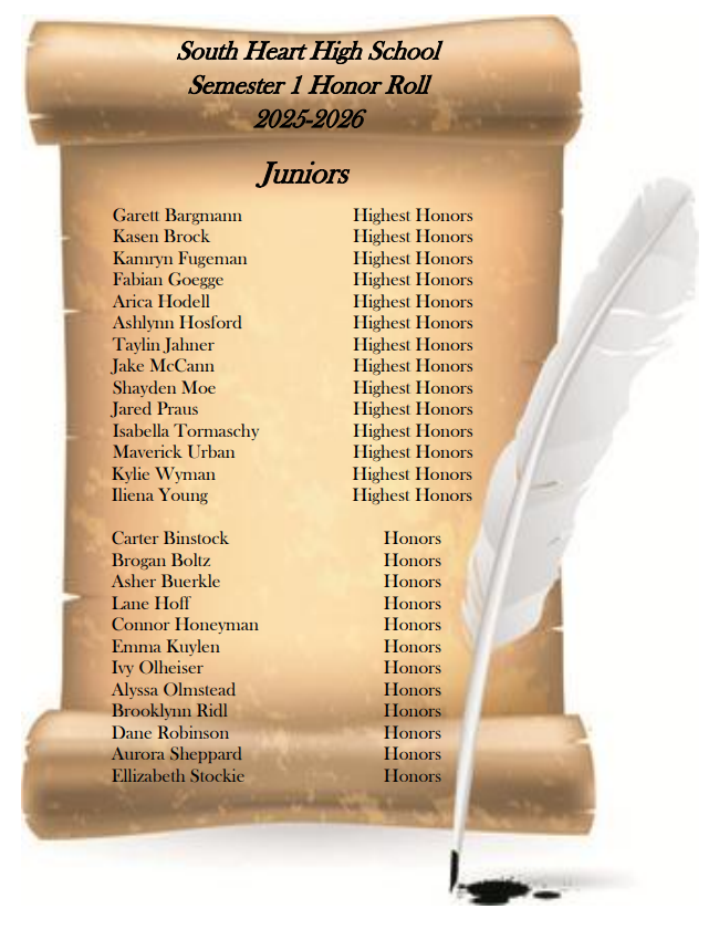 11th Grade 2025-26 Semester 1 Honor Roll