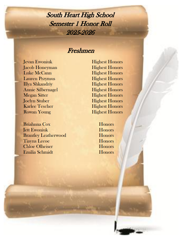 9th Grade 2025-26 Semester 1 Honor Roll