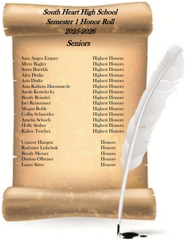 12th Grade 2025-26 Semester 1 Honor Roll