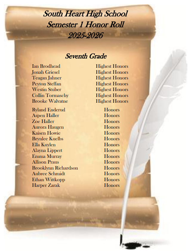 7th Grade 2025-26 Semester 1 Honor Roll