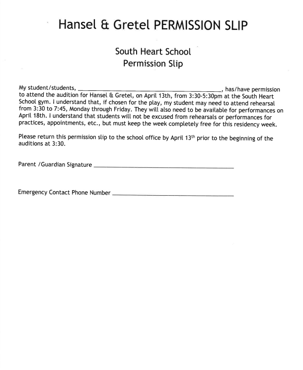 Hansel and Gretel Permission Slip